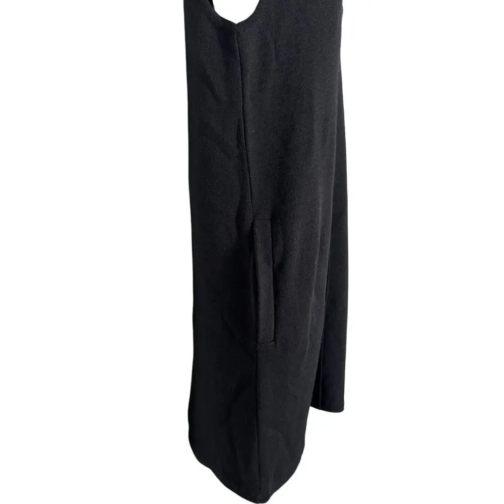 Free‎ People Wool Blend V Neck Sleeveless Sweater Shift Dress Pockets Black Sz S